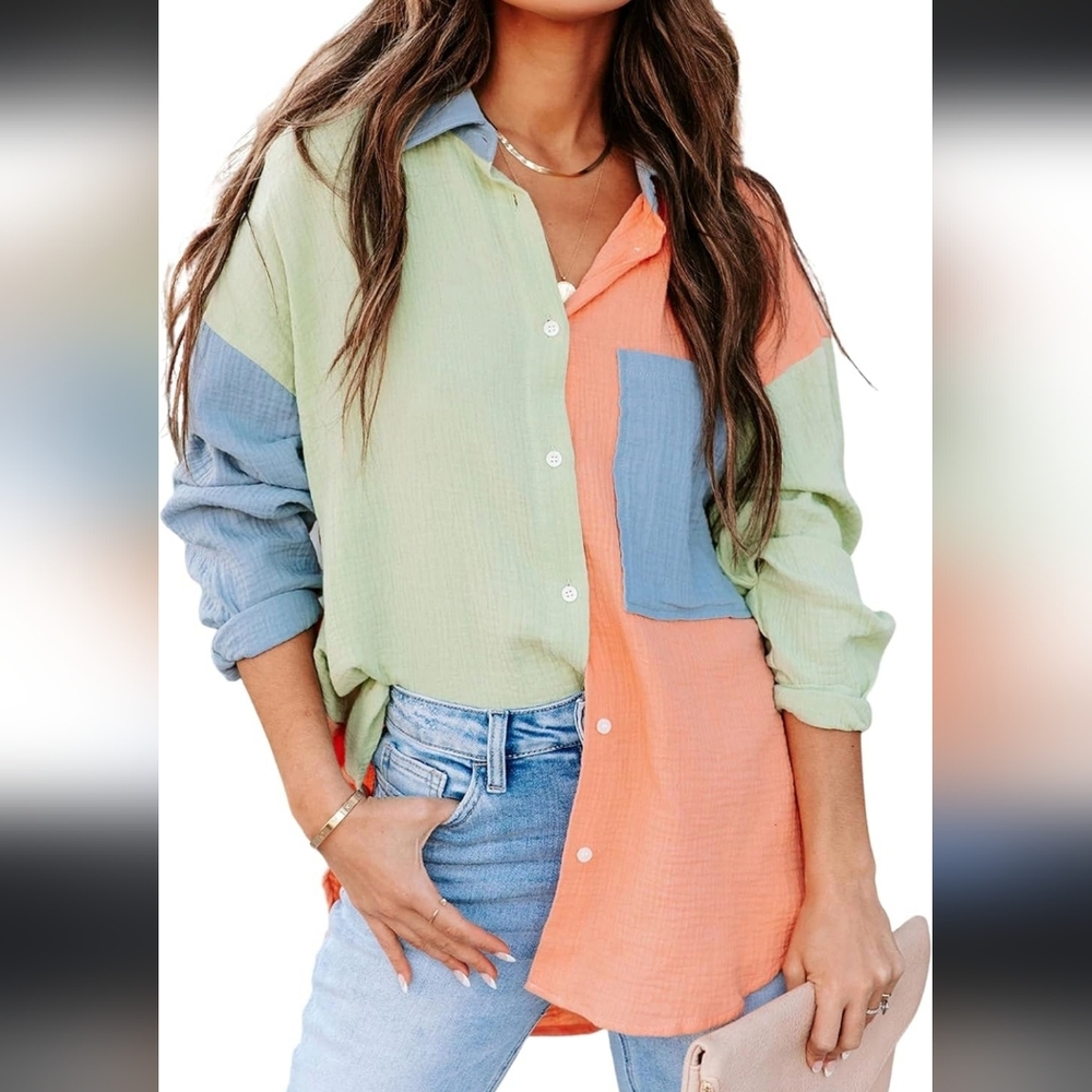 Colorblock Button-Up Shirt